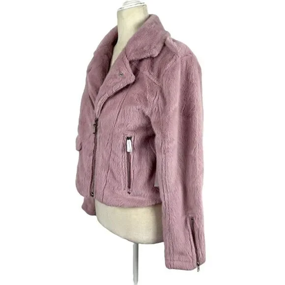Juicy Couture Blush Pink Faux Fur Plush Moto Jacket Alexa Crop Size Small NWT